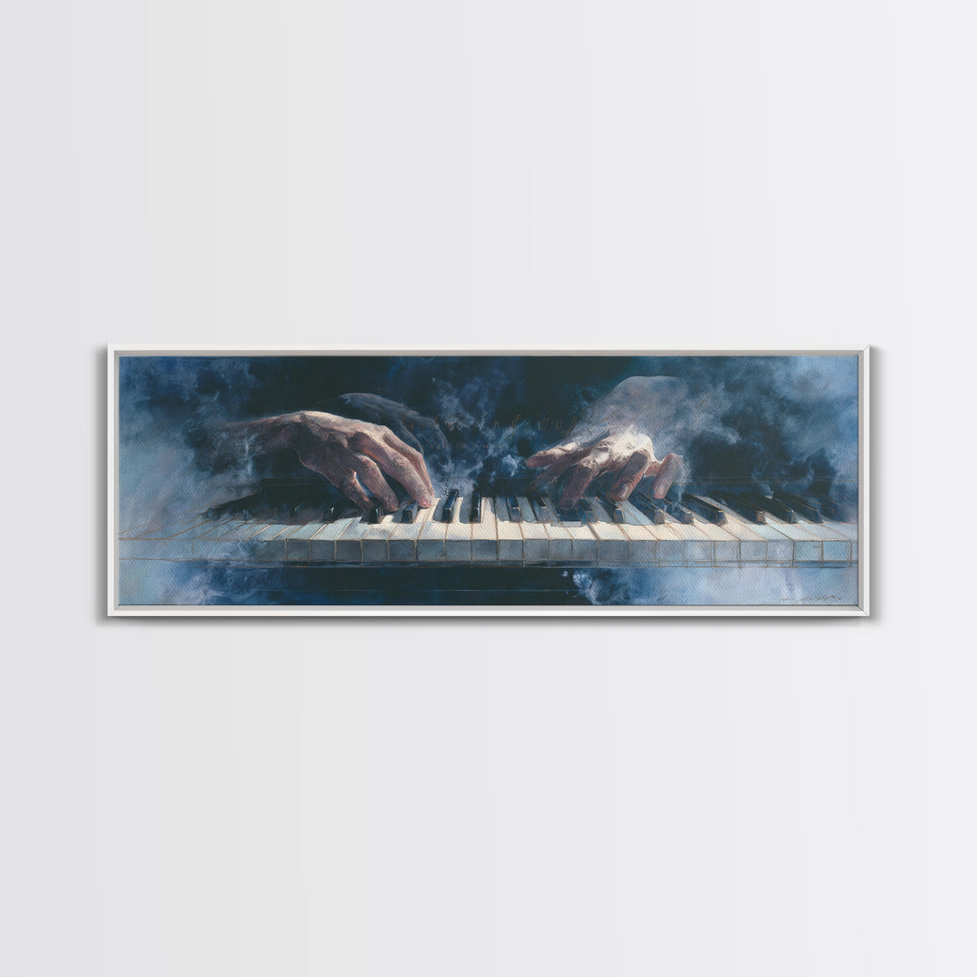 Piano Keys and Hands Canvas Print, Black and White Art, Abstract Art, Living Room Decor, Watercolor Art, Monochrome, BAW-3x1-86