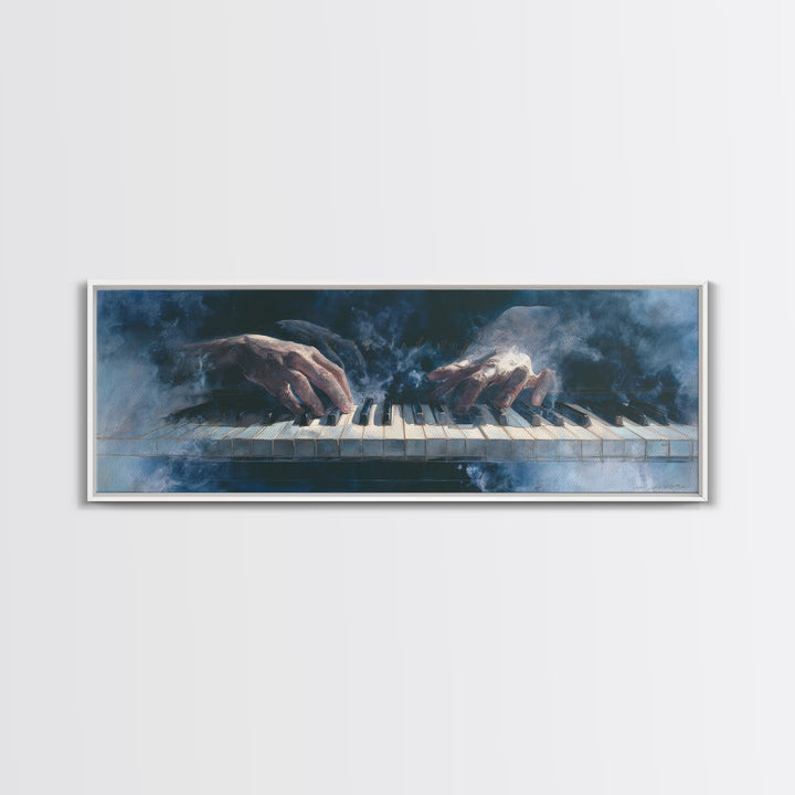 Piano Keys and Hands Canvas Print, Black and White Art, Abstract Art, Living Room Decor, Watercolor Art, Monochrome, BAW-3x1-86