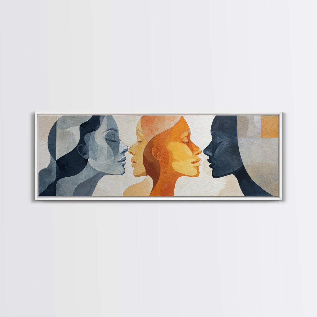 Monochrome Female Profile Framed Canvas Print, Black and White Art, Boho Decor, Living Room Decor, Fine Art, Monochrome, BAW-3x1-89