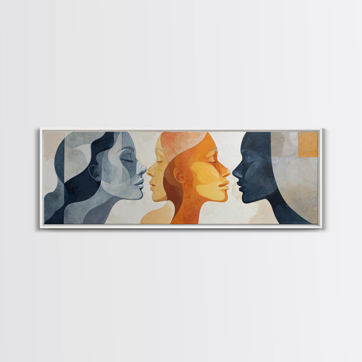 Monochrome Female Profile Framed Canvas Print, Black and White Art, Boho Decor, Living Room Decor, Fine Art, Monochrome, BAW-3x1-89