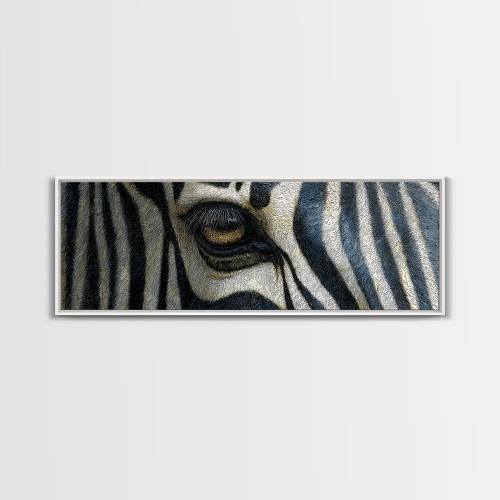 Zebra Stripe Closeup as Graphic Abstraction Canvas Print, Black and White Art, Textured Painting, Living Room Decor, Monochrome, BAW-3x1-96