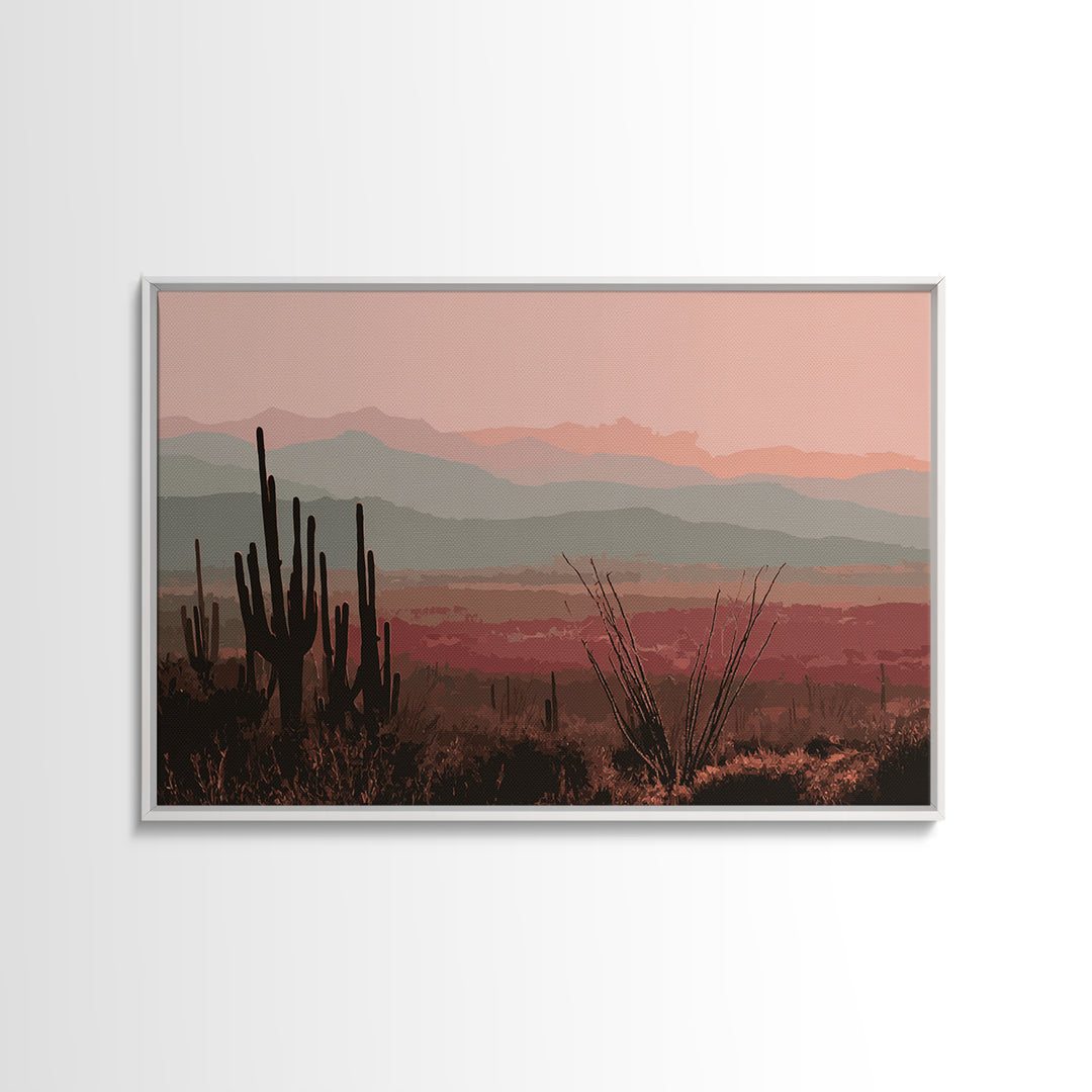 Monochrome Desert Cactus Silhouette Canvas Print, Black and White Art, Abstract Wall Art, Living Room Decor, Watercolor Art, BAW-3x2-1