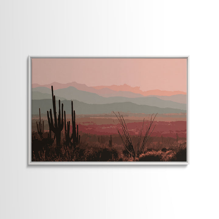 Monochrome Desert Cactus Silhouette Canvas Print, Black and White Art, Abstract Wall Art, Living Room Decor, Watercolor Art, BAW-3x2-1