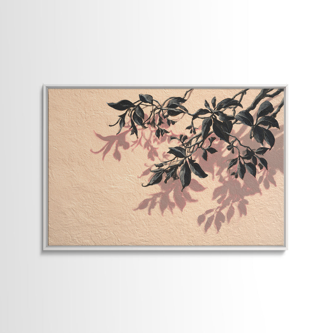 Minimal Botanical Branch Framed Canvas Print, Black and White Art, Apartment Decor, Living Room Decor, Oil Painting, Monochrome, BAW-3x2-10