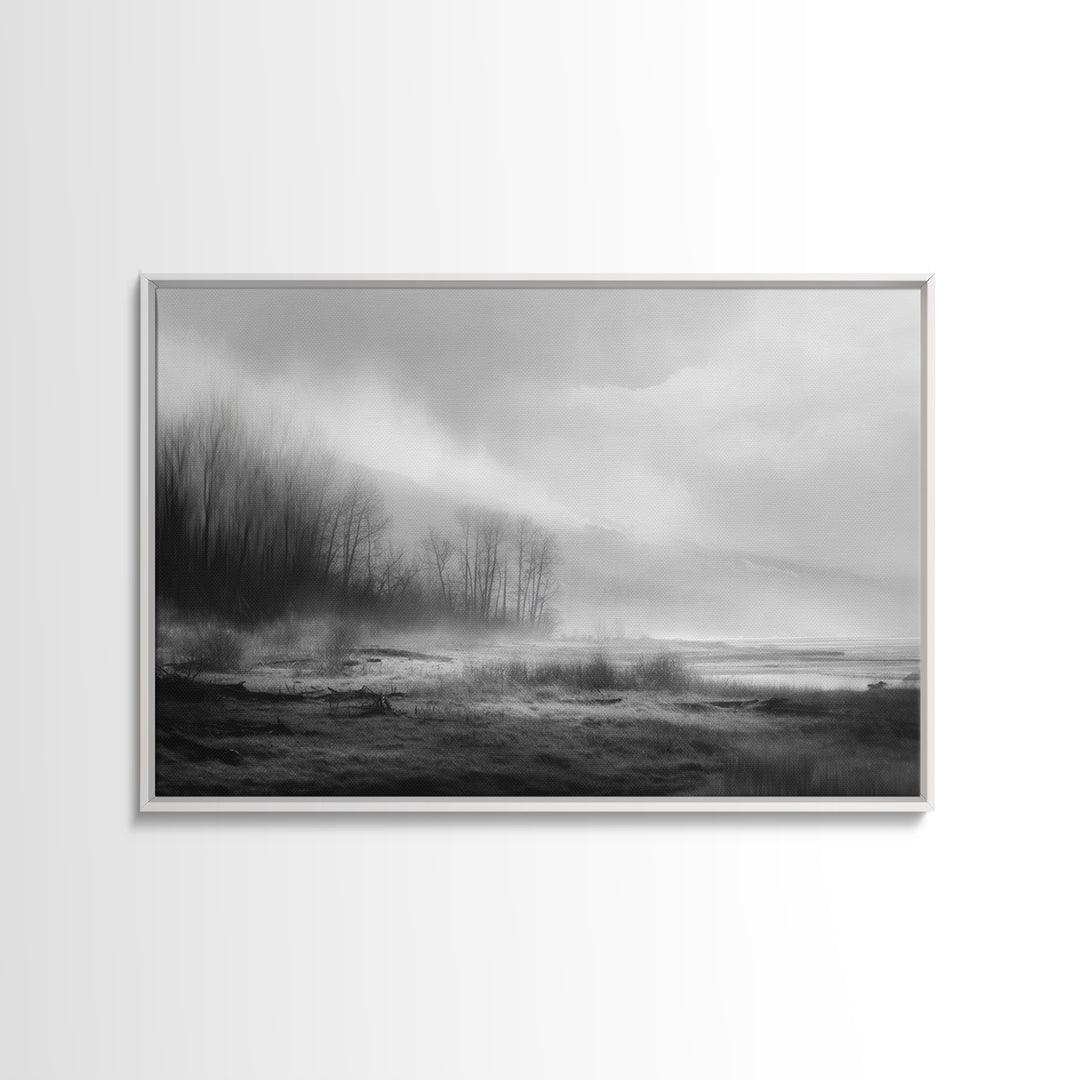 Moody Foggy Forest Canvas Print, Black and White Art, Modern Decor, Living Room Decor, Fine Art, Monochrome, Wall Decor, BAW-3x2-11