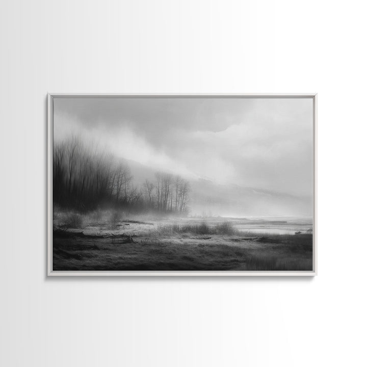 Moody Foggy Forest Canvas Print, Black and White Art, Modern Decor, Living Room Decor, Fine Art, Monochrome, Wall Decor, BAW-3x2-11