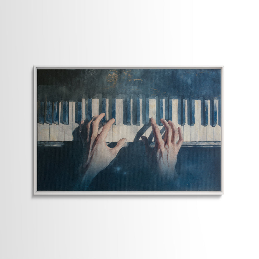 Piano Keys and Hands Framed Canvas Print, Black and White Art, Printable, Living Room Decor, Monochrome, Living Room Wall Art, BAW-3x2-2