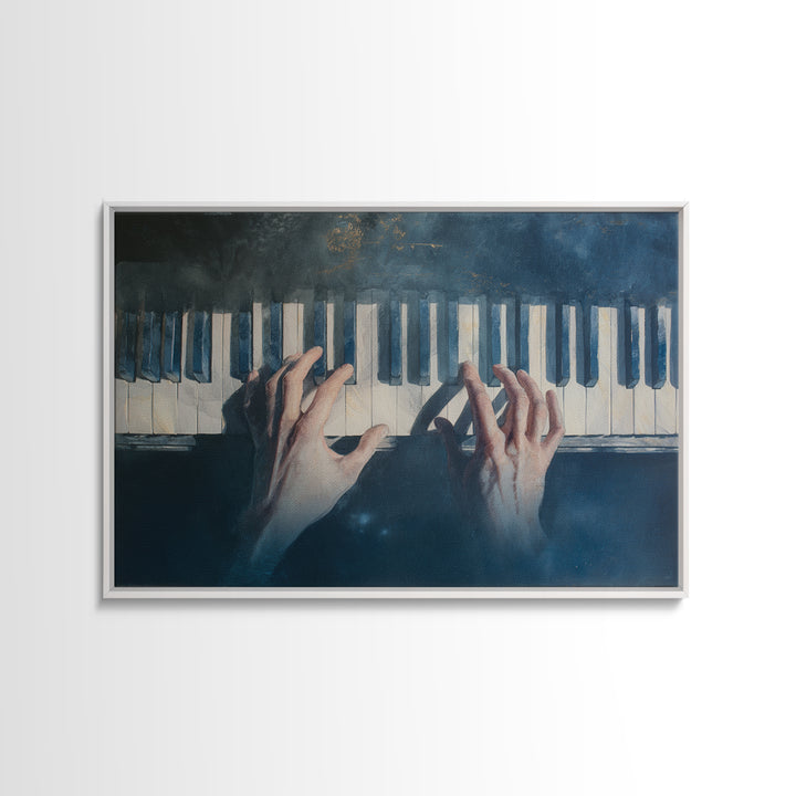 Piano Keys and Hands Framed Canvas Print, Black and White Art, Printable, Living Room Decor, Monochrome, Living Room Wall Art, BAW-3x2-2