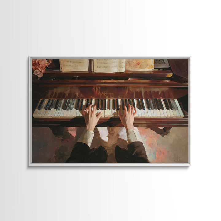 Piano Keys and Hands Canvas Print, Black and White Art, Abstract Art, Living Room Decor, Watercolor Art, Monochrome, BAW-3x2-26