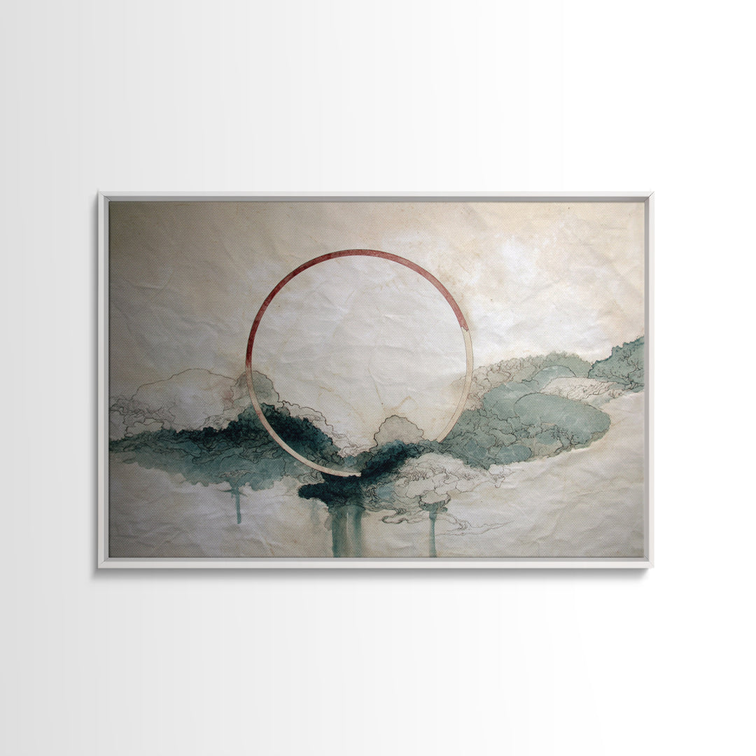 Large Circle and Line Abstract Framed Canvas Print, Black and White Art, Abstract Wall Art, Living Room Decor, Abstract Art, BAW-3x2-28