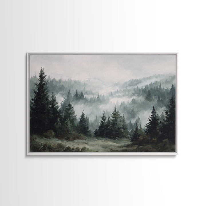 Moody Foggy Forest Framed Canvas Print, Black and White Art, Room Decor, Living Room Decor, Fine Art, Monochrome, Art Print, BAW-3x2-35