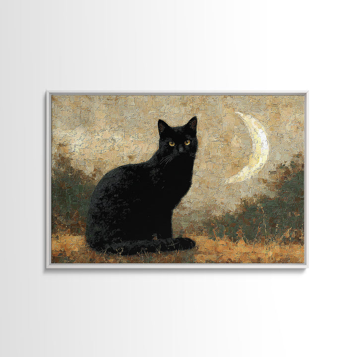 Black Cat Silhouette Canvas Print, Black and White Art, Photo Prints, Living Room Decor, Watercolor Art, Monochrome, BAW-3x2-44