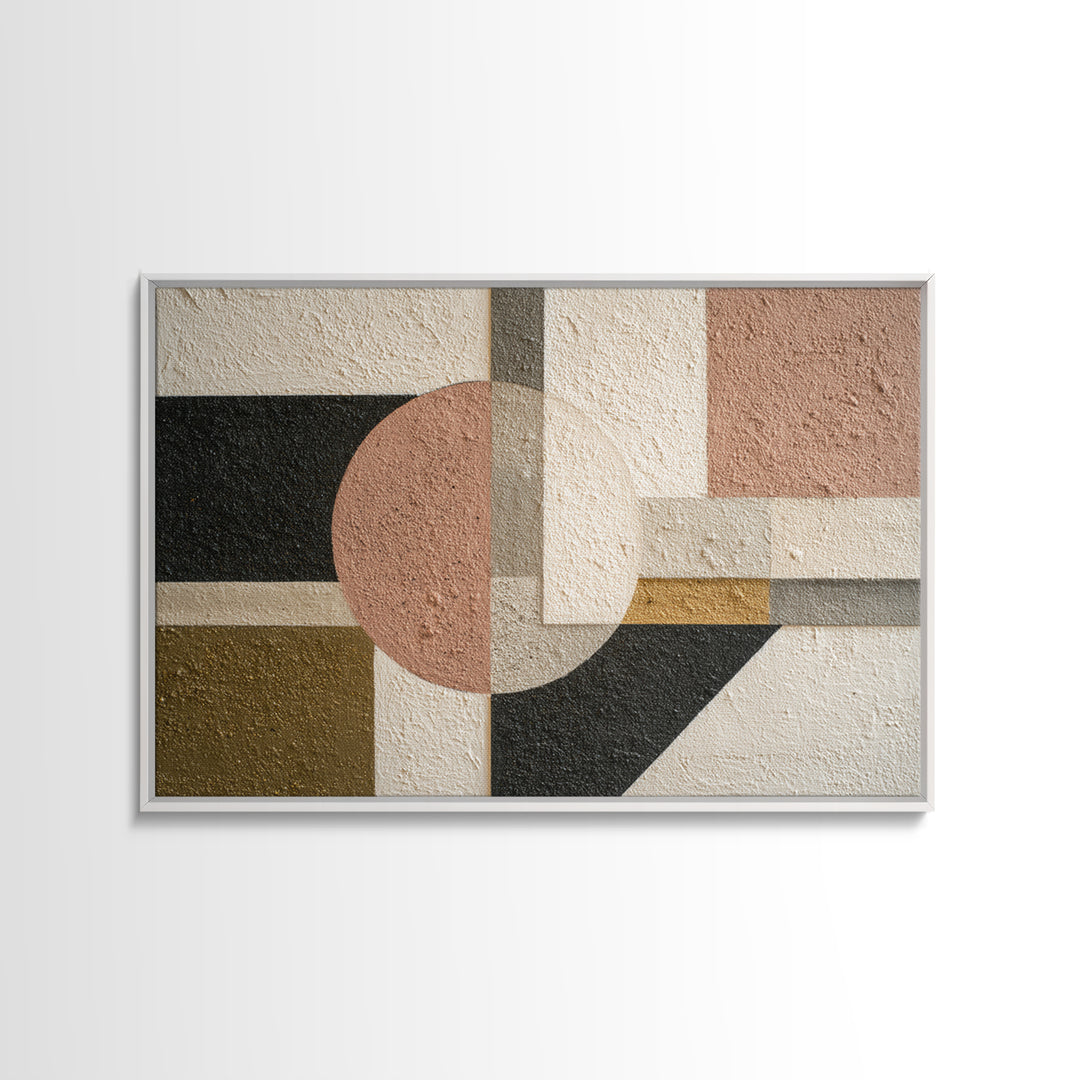 Geometric Bauhaus Grayscale Shapes Canvas Print, Black and White Art, Abstract Wall Art, Living Room Decor, Monochrome, BAW-3x2-46