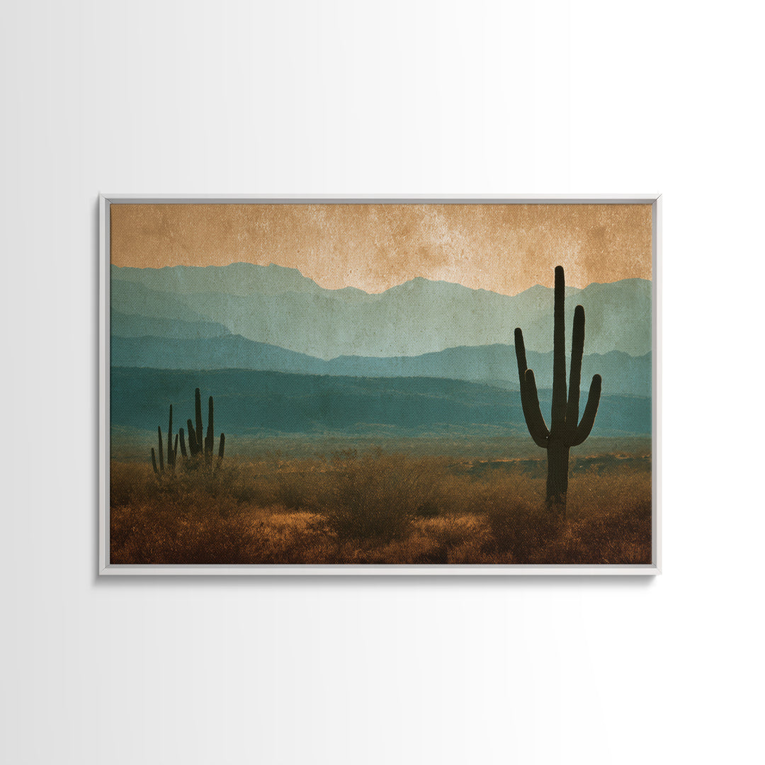 Monochrome Desert Cactus Silhouette Canvas Print, Black and White Art, Neutral Decor, Living Room Decor, Oil Painting, BAW-3x2-49