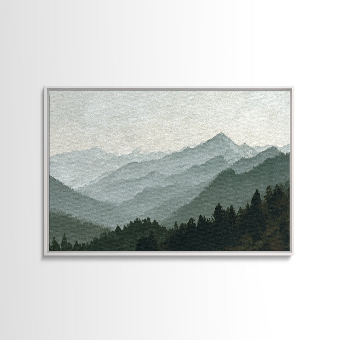 Black Ink Mountain Range Canvas Print, Black and White Art, Canvas Print, Living Room Decor, Oil Painting, Monochrome, BAW-3x2-54