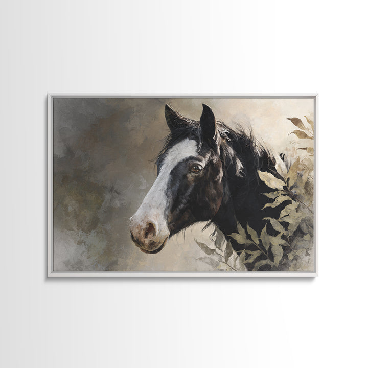 Black and White Wild Horse Portrait Canvas Print, Black and White Art, Cabin Decor, Living Room Decor, Fine Art, Monochrome, BAW-3x2-57