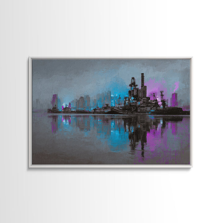 Monochrome City Skyline Reflected Framed Canvas Print, Black and White Art, Canvas Print, Living Room Decor, Monochrome, BAW-3x2-63