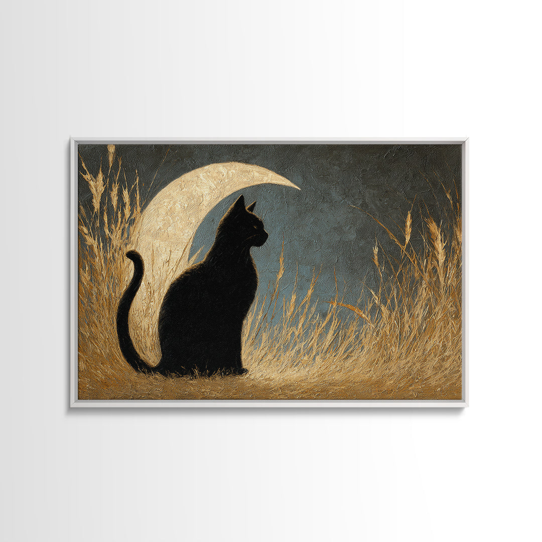 Black Cat Silhouette Canvas Print, Black and White Art, Minimalist Decor, Living Room Decor, Fine Art, Monochrome, BAW-3x2-68