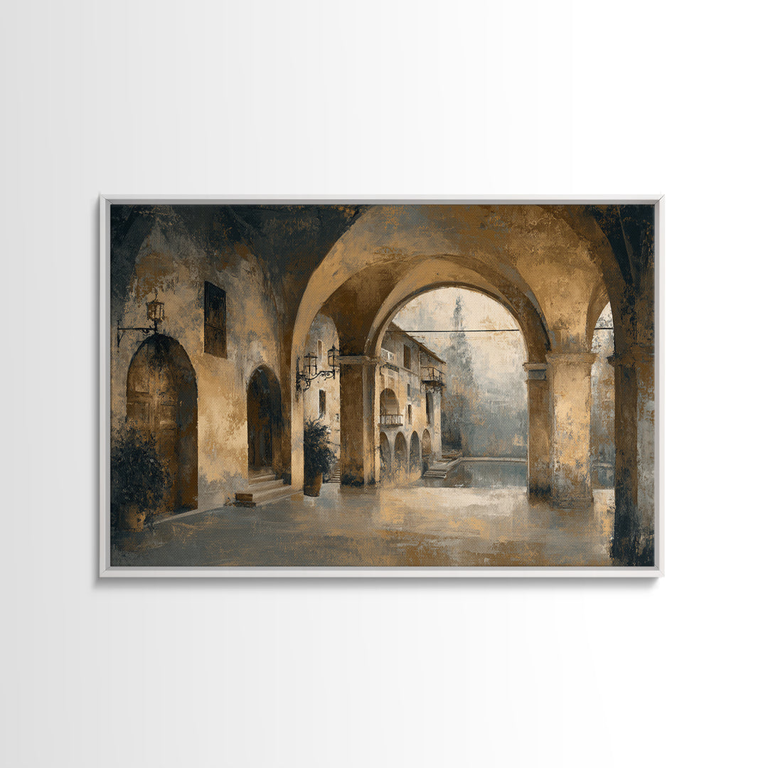 High Contrast Architectural Arches and Shadows Canvas Print, Black and White Art, Mid Century Modern, Living Room Decor, BAW-3x2-7