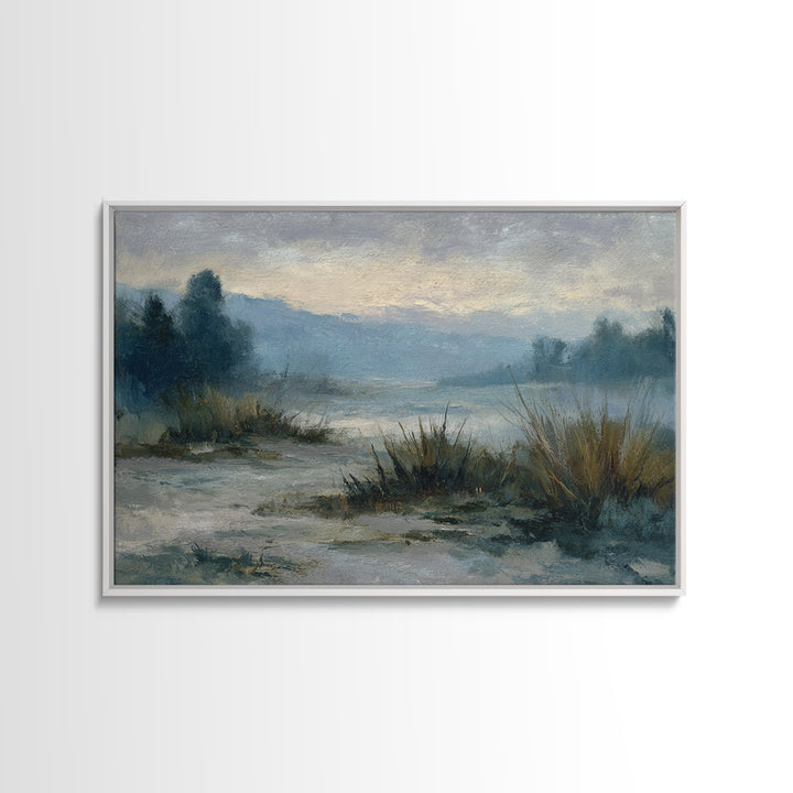 Misty Bridge Landscape Framed Canvas Print, Black and White Art, Photo Prints, Living Room Decor, Watercolor Art, Monochrome, BAW-3x2-71