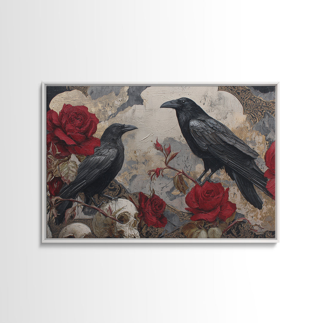 Ink Splatter Raven Composition Canvas Print, Black and White Art, Contemporary Art, Living Room Decor, Fine Art, Monochrome, BAW-3x2-72