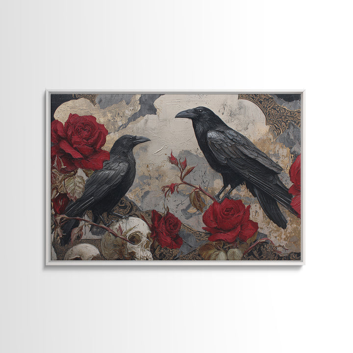 Ink Splatter Raven Composition Canvas Print, Black and White Art, Contemporary Art, Living Room Decor, Fine Art, Monochrome, BAW-3x2-72