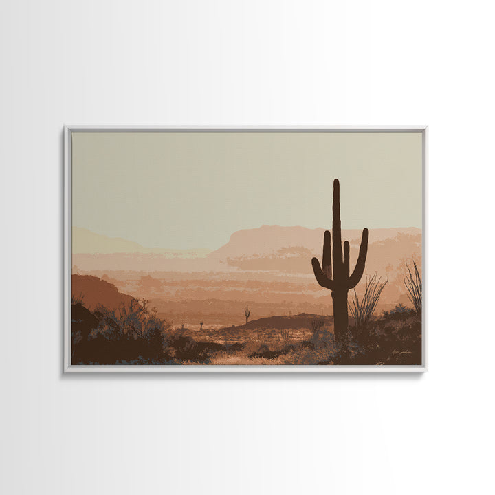 Monochrome Desert Cactus Silhouette Canvas Print, Black and White Art, Neutral Decor, Living Room Decor, Oil Painting, BAW-3x2-73