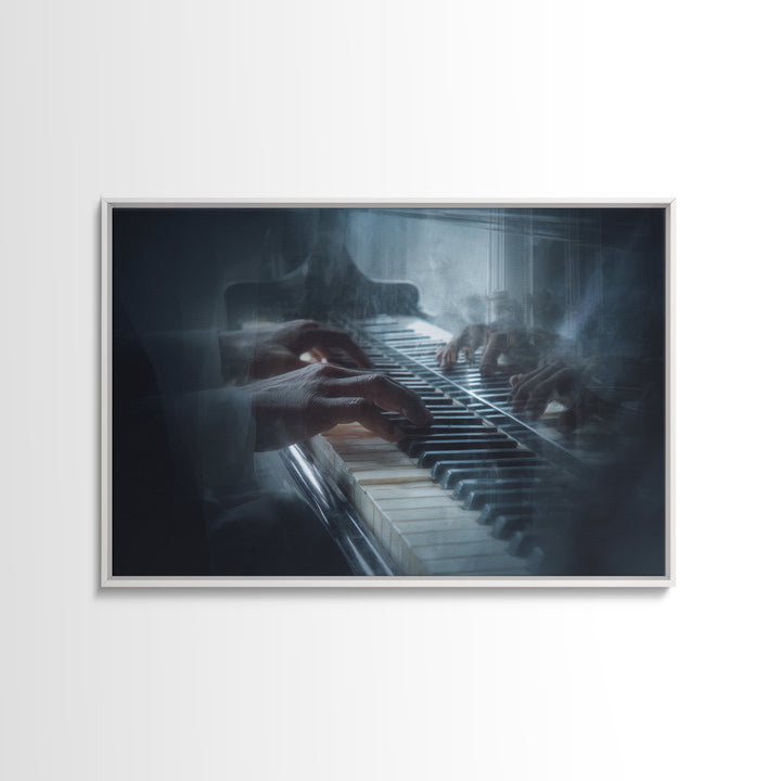 Piano Keys and Hands Framed Canvas Print, Black and White Art, Modern Wall Art, Living Room Decor, Oil Painting, Monochrome, BAW-3x2-74