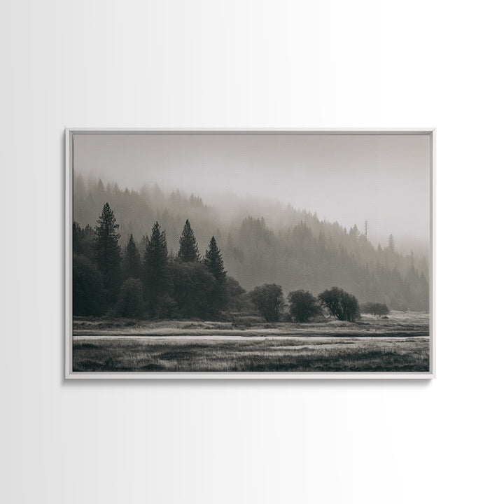 Moody Foggy Forest Canvas Print, Black and White Art, Gothic Decor, Living Room Decor, Oil Painting, Monochrome, BAW-3x2-83