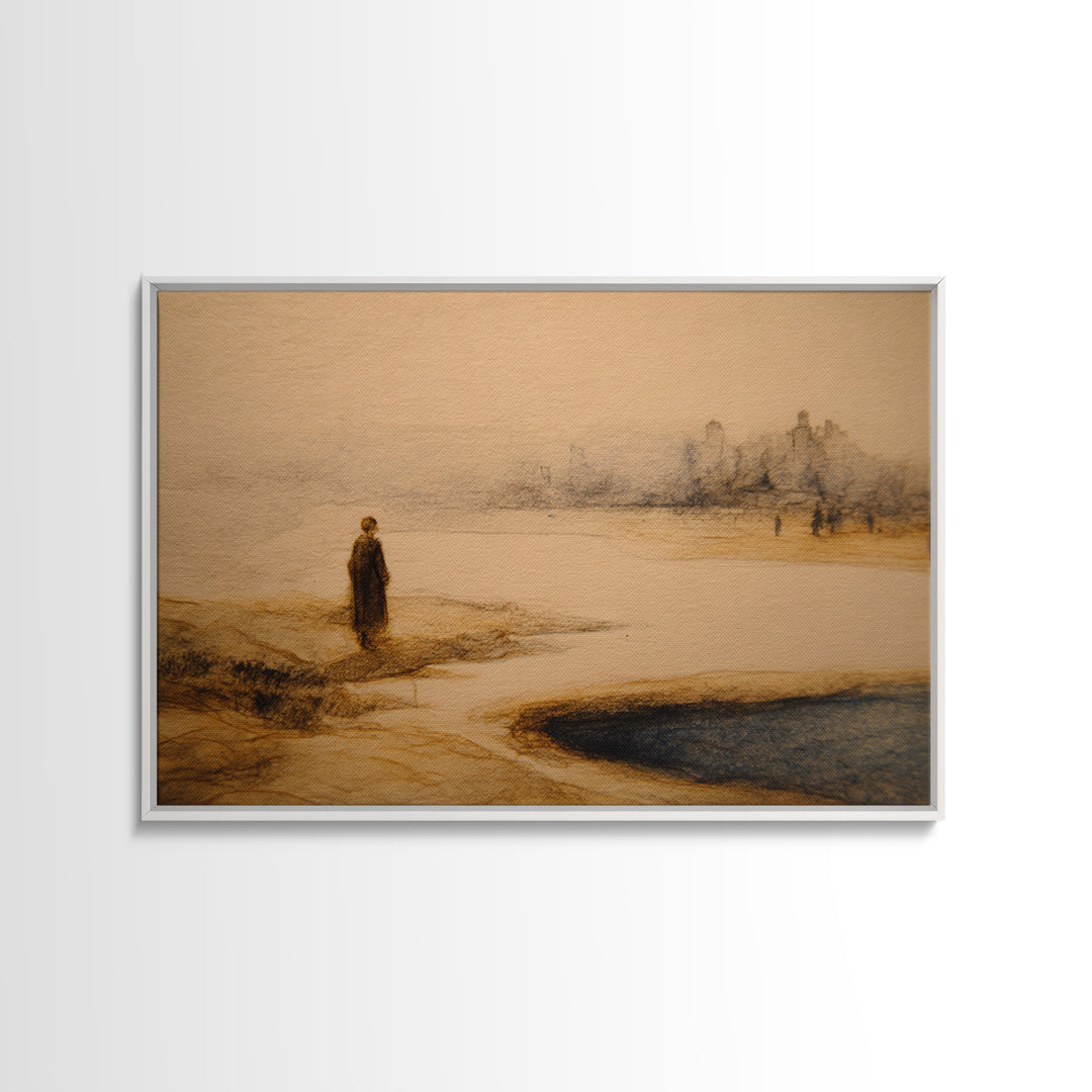 Classic Nude Figure Sketch Framed Canvas Print, Black and White Art, Statement Artwork, Living Room Decor, Fine Art, Monochrome, BAW-3x2-85