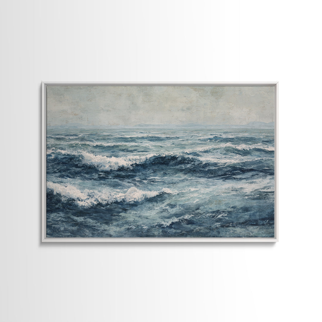 Stormy Ocean Wave Framed Canvas Print, Black and White Art, Retro Wall Art, Living Room Decor, Monochrome, Luxury Decor, BAW-3x2-86