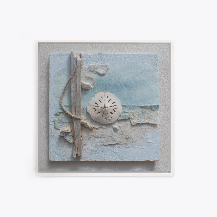 Minimal Sand Dollar Study on Textured Paper Framed Canvas Print, Beach Art, Wall Decor, Coastal Decor, Fine Art, Shore, BEA-1x1-12