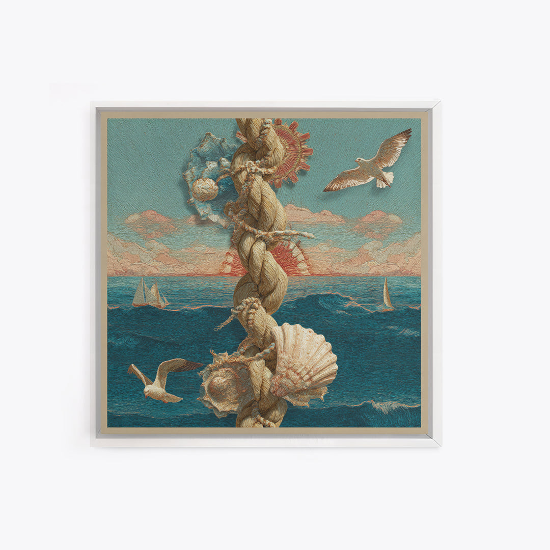 Nautical Rope and Shell Still Life Canvas Print, Beach Art, Modern Art, Coastal Decor, Fine Art, Shore, Luxury Decor, BEA-1x1-17