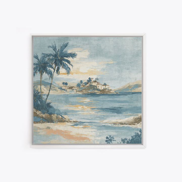 Moonlit Tropical Beach Framed Canvas Print, Beach Art, Art, Coastal Decor, Fine Art, Shore, Abstract Wall Art, Whimsical Decor, BEA-1x1-48