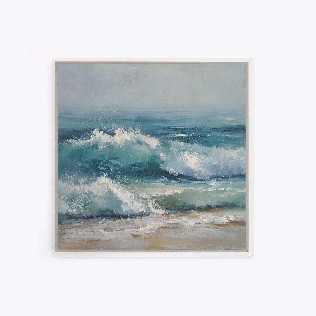 Stormy Ocean Wave Canvas Print, Beach Art, Textured Painting, Coastal Decor, Oil Painting, Shore, Digital Wall Art, BEA-1x1-81