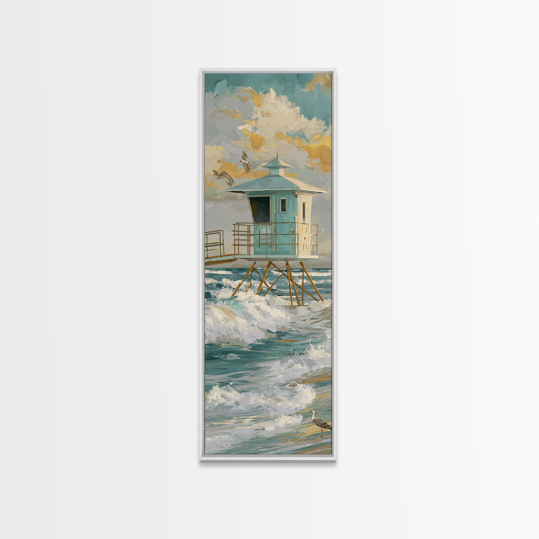 Quiet Lifeguard Tower at Golden Hour Framed Canvas Print, Beach Art, Coastal Decor, Abstract Art, Shore, Printable Art, BEA-1x3-15