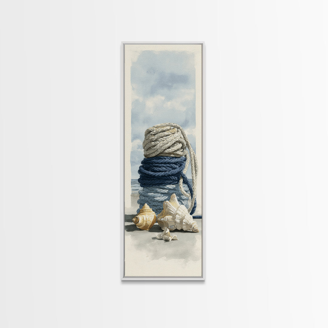 Nautical Rope and Shell Still Life Framed Canvas Print, Beach Art, Modern Decor, Coastal Decor, Fine Art, Shore, Home Decor, BEA-1x3-29