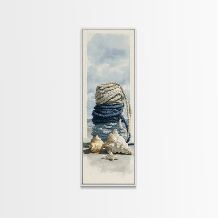 Nautical Rope and Shell Still Life Framed Canvas Print, Beach Art, Modern Decor, Coastal Decor, Fine Art, Shore, Home Decor, BEA-1x3-29