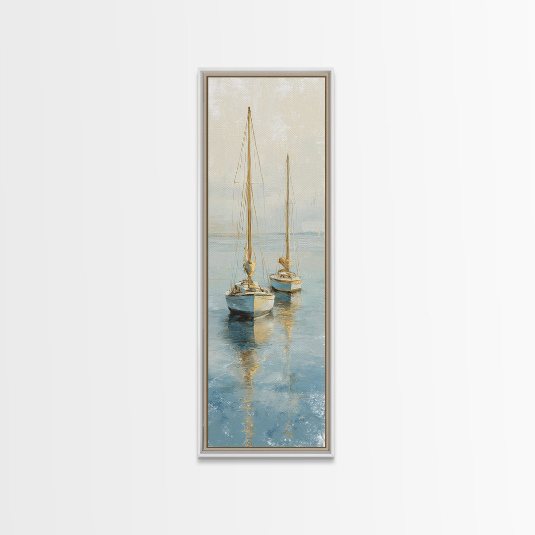Sunset Sailboat Silhouette on Calm Water Canvas Print, Beach Art, Art Print, Coastal Decor, Oil Painting, Shore, BEA-1x3-90