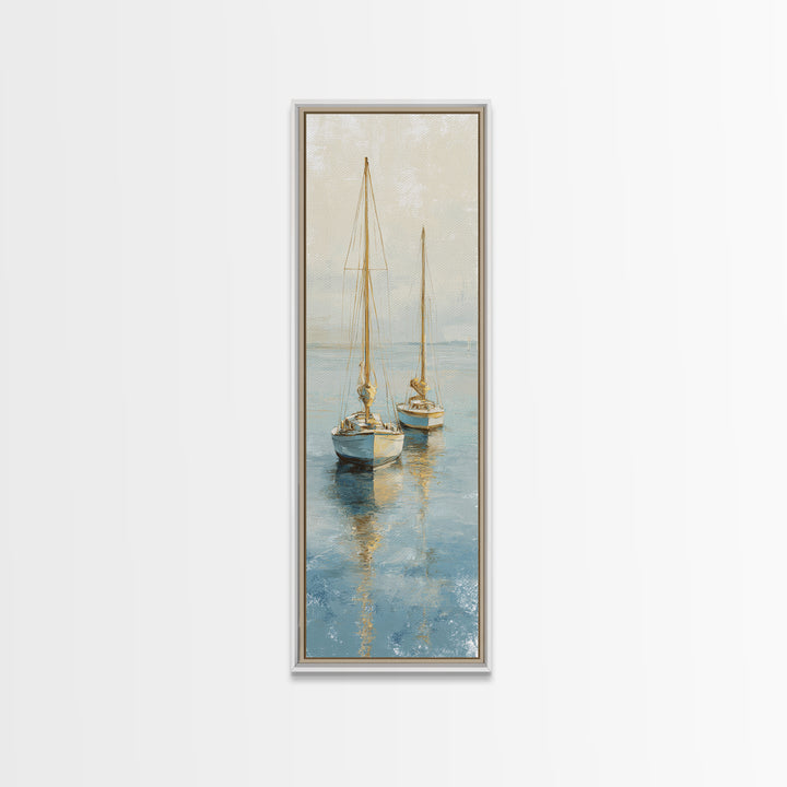 Sunset Sailboat Silhouette on Calm Water Canvas Print, Beach Art, Art Print, Coastal Decor, Oil Painting, Shore, BEA-1x3-90