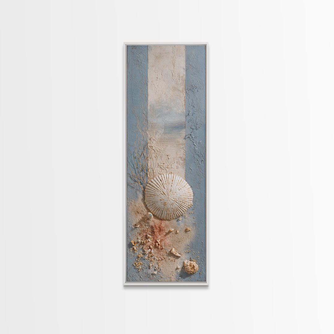 Minimal Sand Dollar Study on Textured Paper Framed Canvas Print, Beach Art, Wall Art Print, Coastal Decor, Abstract Art, Shore, BEA-1x3-96