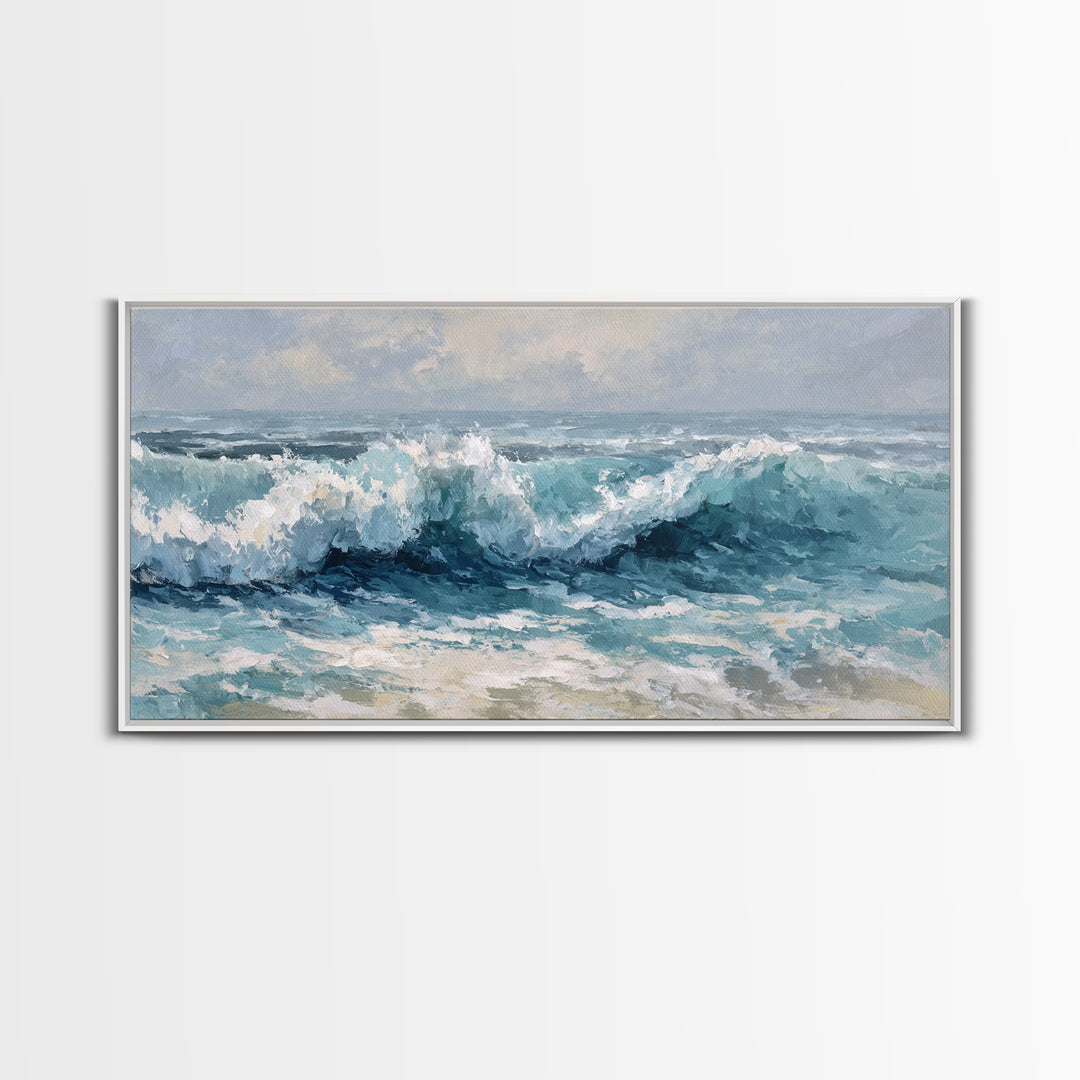 Stormy Ocean Wave Framed Canvas Print, Beach Art, Art, Coastal Decor, Fine Art, Shore, Abstract Wall Art, Whimsical Decor, BEA-2x1-29
