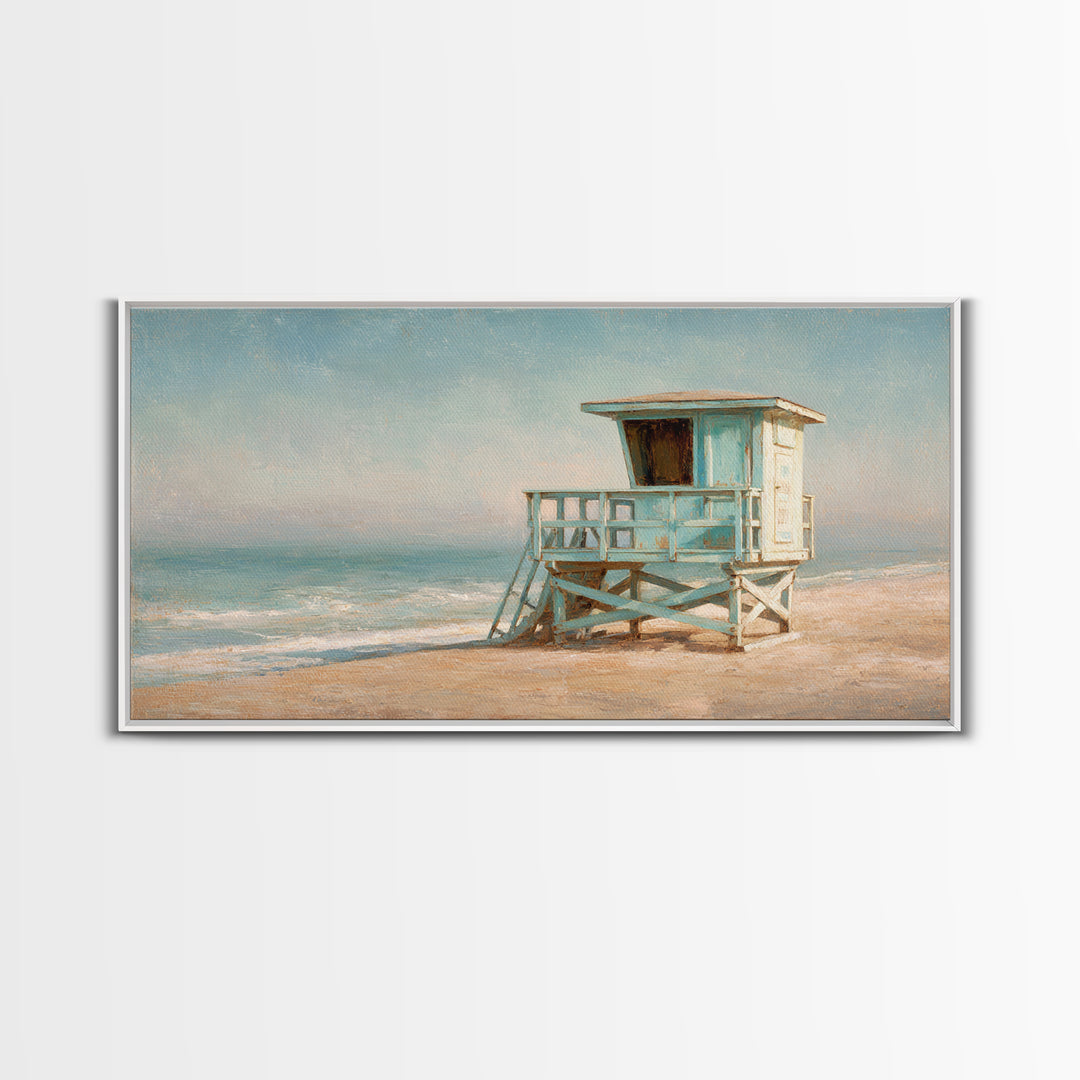 Quiet Lifeguard Tower at Golden Hour Canvas Print, Beach Art, Original Art, Coastal Decor, Oil Painting, Shore, Beach Decor, BEA-2x1-47