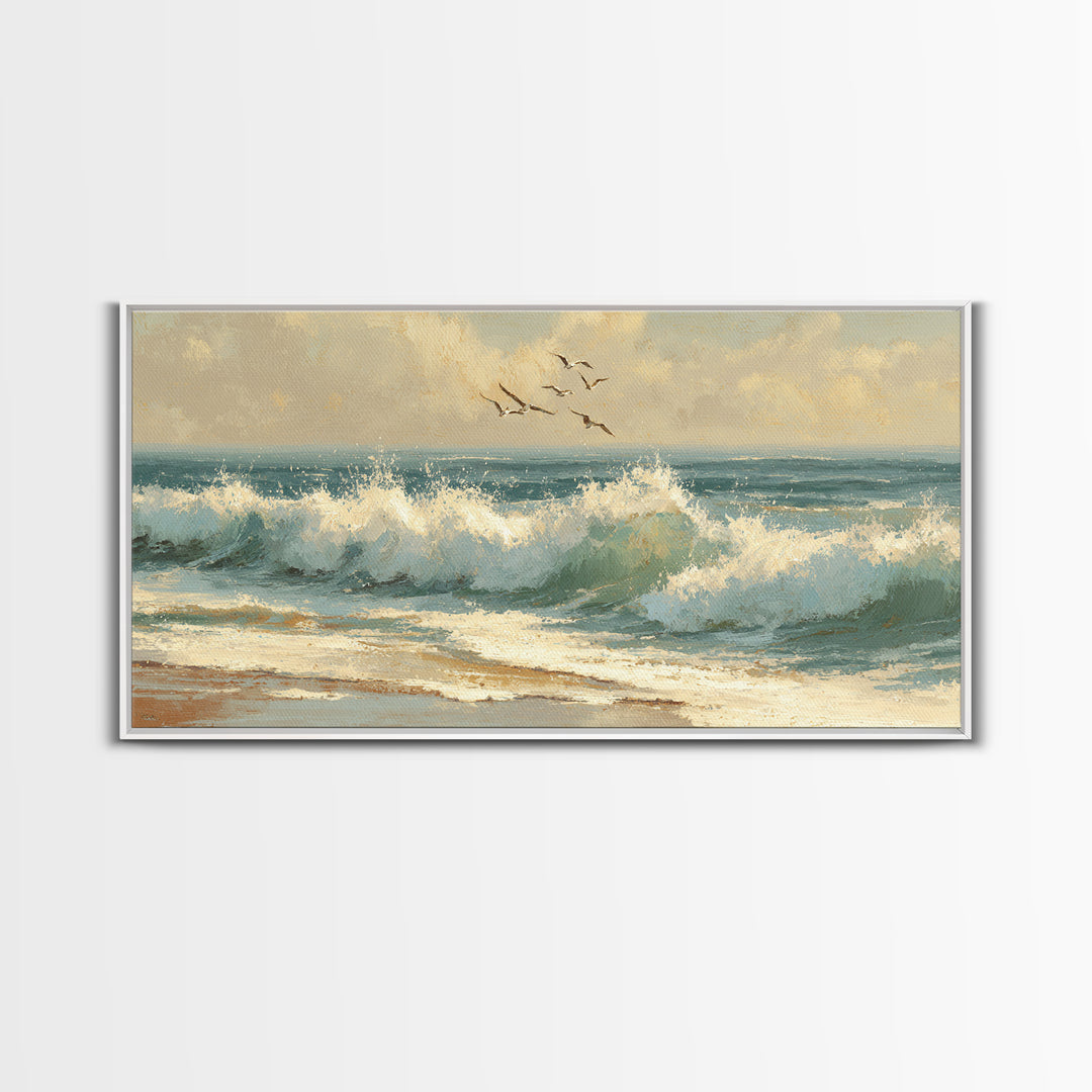 Stormy Ocean Wave Framed Canvas Print, Beach Art, Art, Coastal Decor, Fine Art, Shore, Abstract Wall Art, Whimsical Decor, BEA-2x1-5