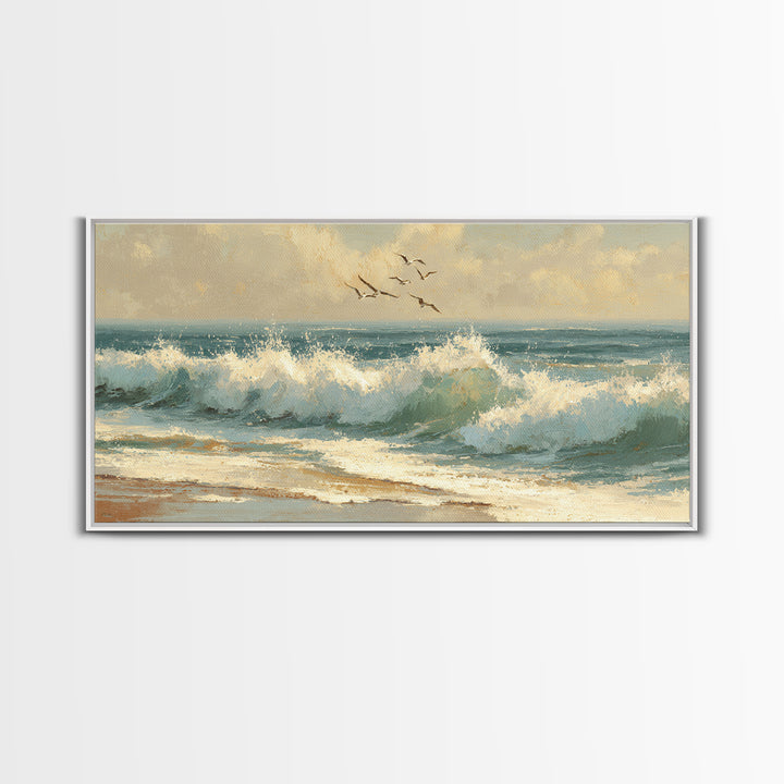 Stormy Ocean Wave Framed Canvas Print, Beach Art, Art, Coastal Decor, Fine Art, Shore, Abstract Wall Art, Whimsical Decor, BEA-2x1-5