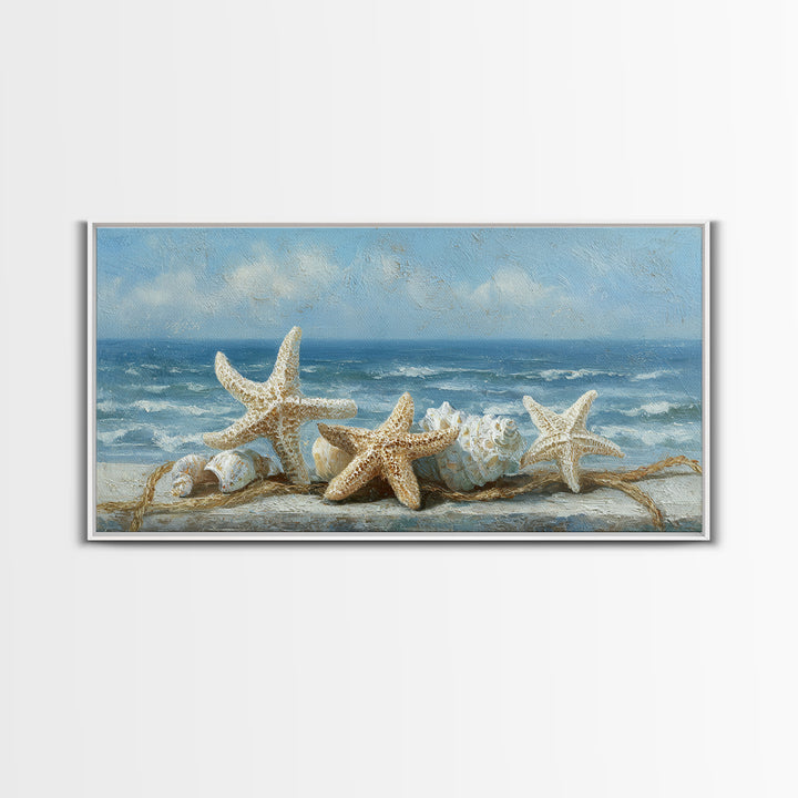 Sun Bleached Starfish and Shells Still Life Canvas Print, Beach Art, Wall Decor, Coastal Decor, Shore, Whimsical Decor, BEA-2x1-57