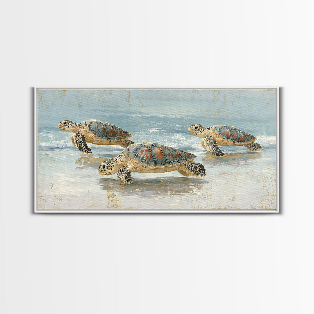 Family of Sea Turtles Crossing Moonlit Sand Canvas Print, Beach Art, Wall Art, Coastal Decor, Fine Art, Shore, Abstract Art, BEA-2x1-58