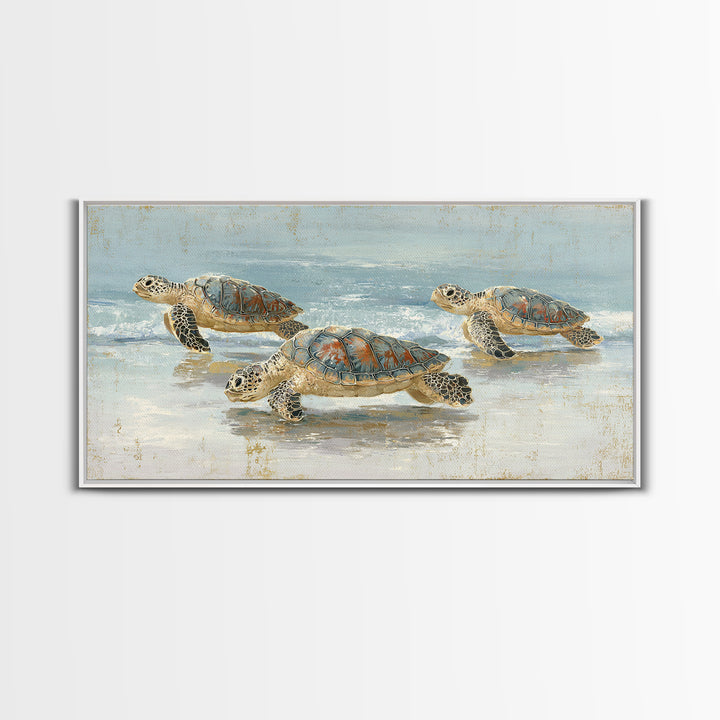 Family of Sea Turtles Crossing Moonlit Sand Canvas Print, Beach Art, Wall Art, Coastal Decor, Fine Art, Shore, Abstract Art, BEA-2x1-58