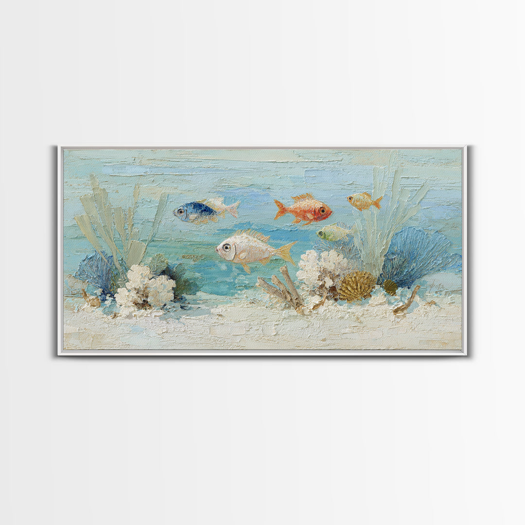 Coral Reef Fish Framed Canvas Print, Beach Art, Luxury Decor, Coastal Decor, Fine Art, Shore, Digital Art, Printable Wall Art, BEA-2x1-6