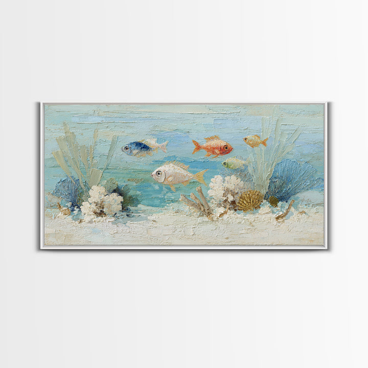 Coral Reef Fish Framed Canvas Print, Beach Art, Luxury Decor, Coastal Decor, Fine Art, Shore, Digital Art, Printable Wall Art, BEA-2x1-6